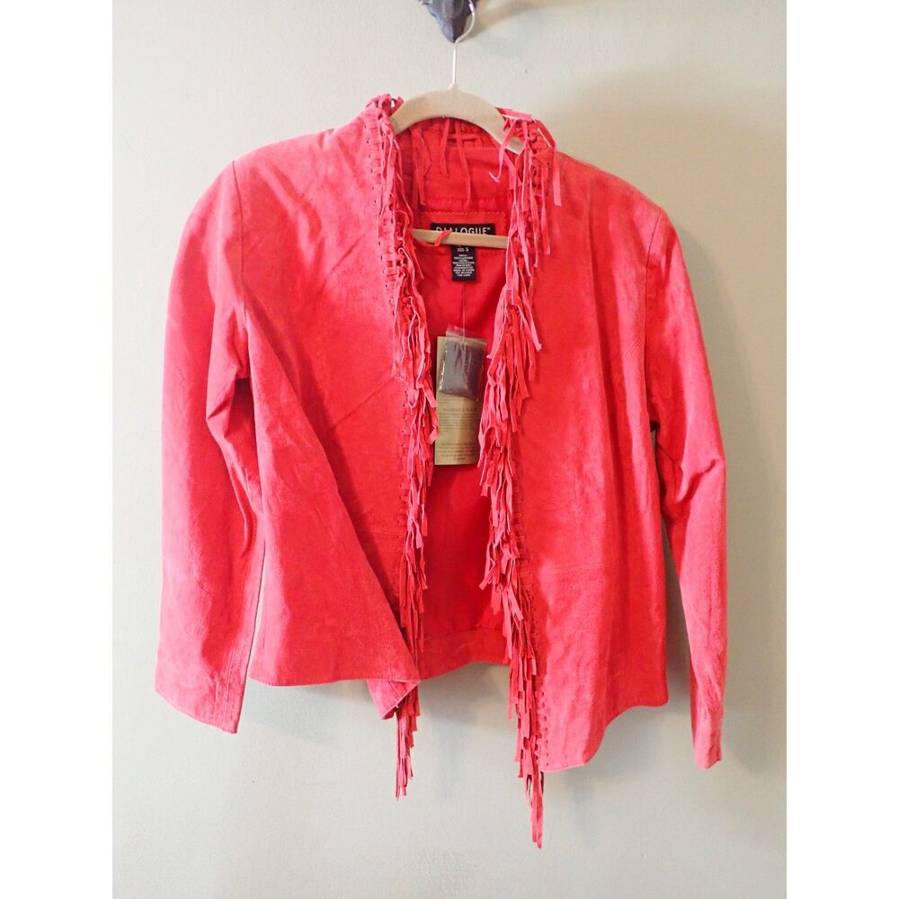 Dialouge Red Fray Jacket Small Western Boho Leather Bright NWT Vintage Y2K